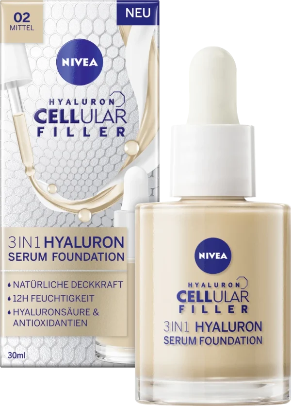 NIVEA Cellular Filler 3in1 Hyaluron Serum Foundation 02 Mittel 4